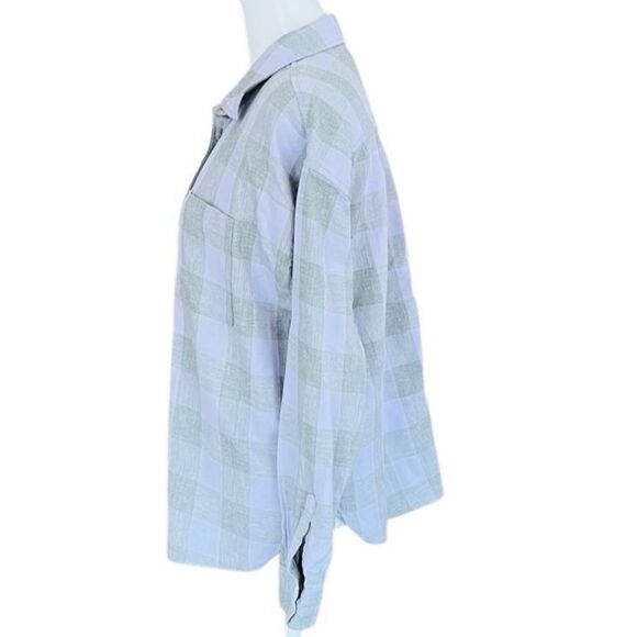 ROOTS gray/purple plaid 100% cotton button front long sleeved shirt size M - Picture 4 of 6